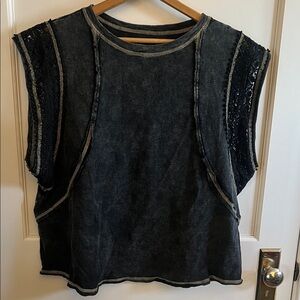 SHEIN Black Acid Wash Muscle Tee with Lace